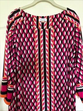 Calvin Klein Pink, Orange & Black Geometric Shift Dress 20W 18? Woman’s